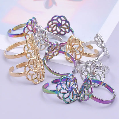 Classic Style Flower Stainless Steel Asymmetrical Polishing Rings