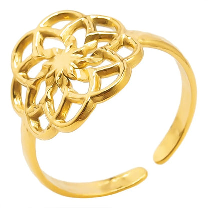 Classic Style Flower Stainless Steel Asymmetrical Polishing Rings