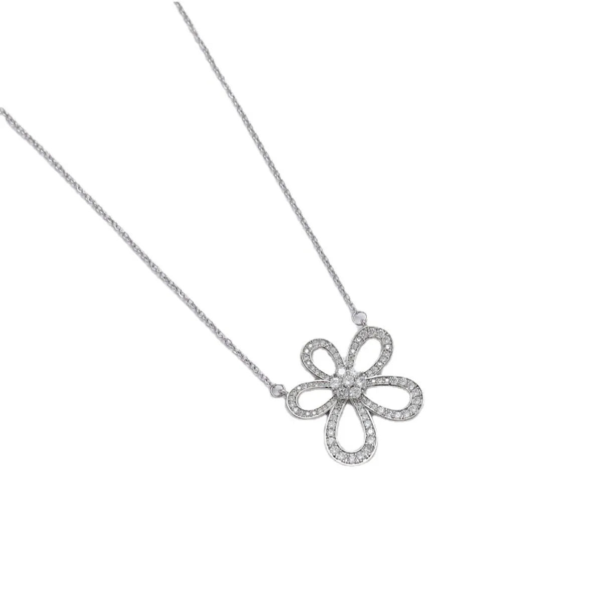 Classic Style Flower Titanium Steel Inlay Zircon Pendant Necklace