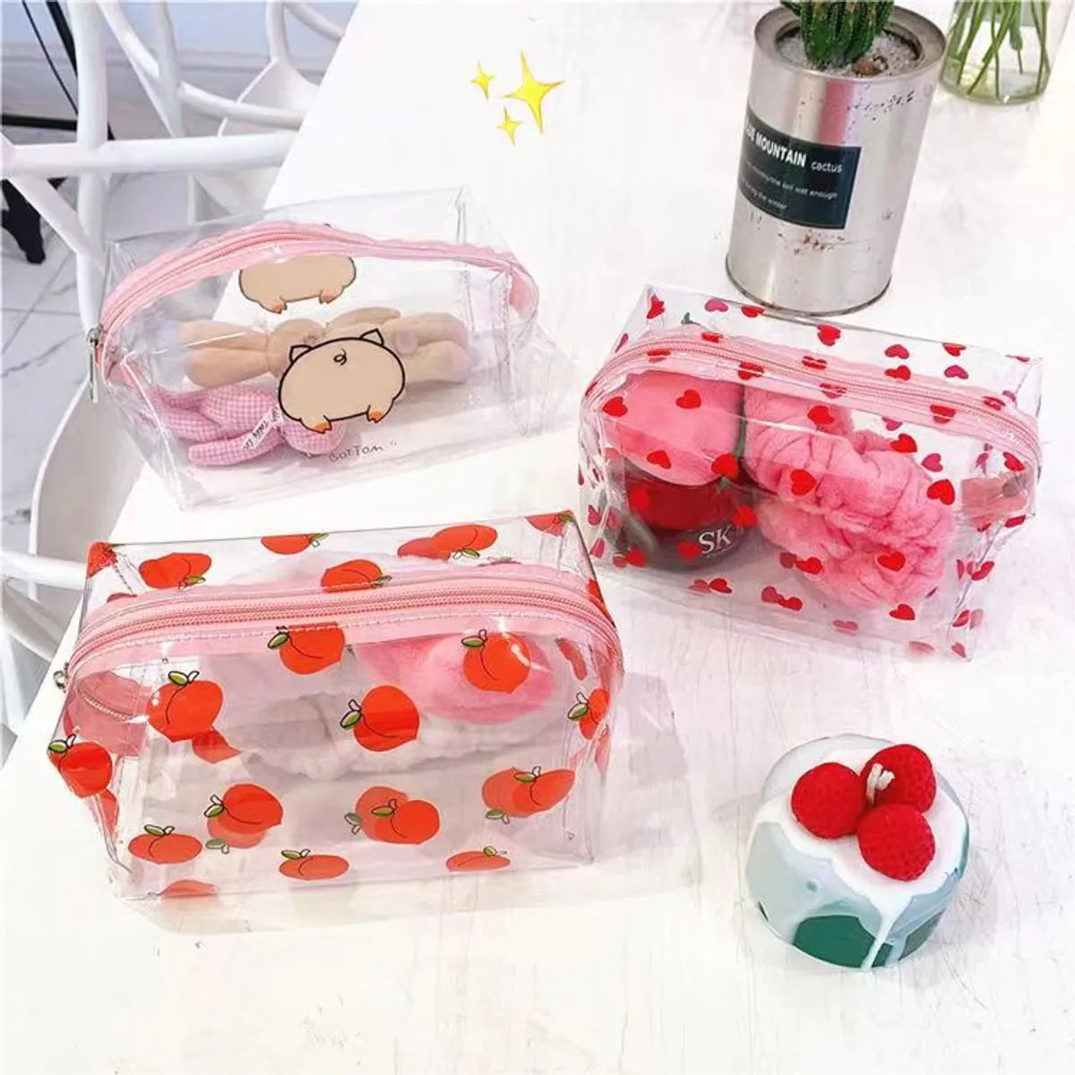 Classic Style Fruit Pvc Square Makeup Bags