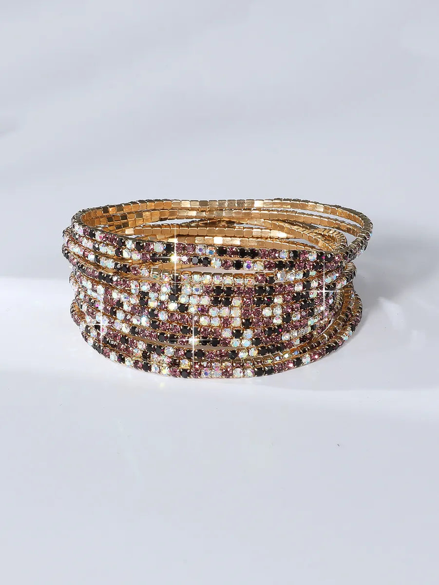 Classic Style Geometric Alloy Inlay Artificial Crystal Rhinestones Gold Plated Women's Bracelets