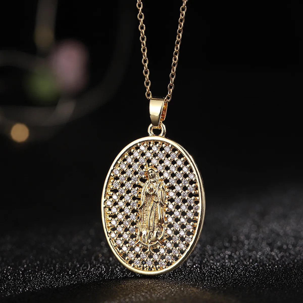 Classic Style Geometric Copper Inlay Zircon Pendant Necklace