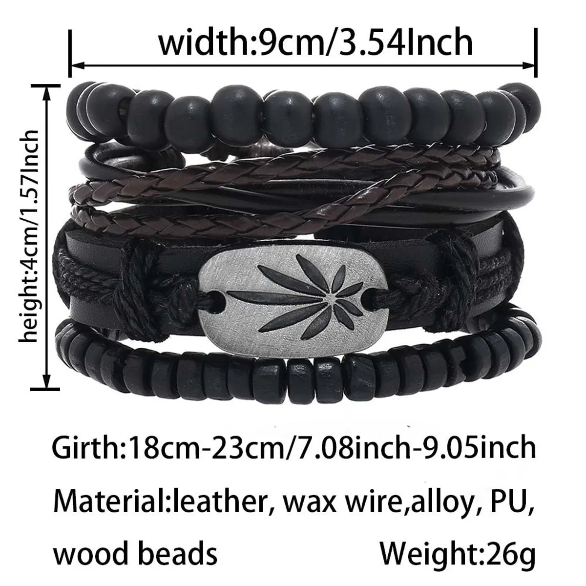 Classic Style Geometric Cross Leaf Pu Leather Alloy Beaded Braid Men'S Bracelets