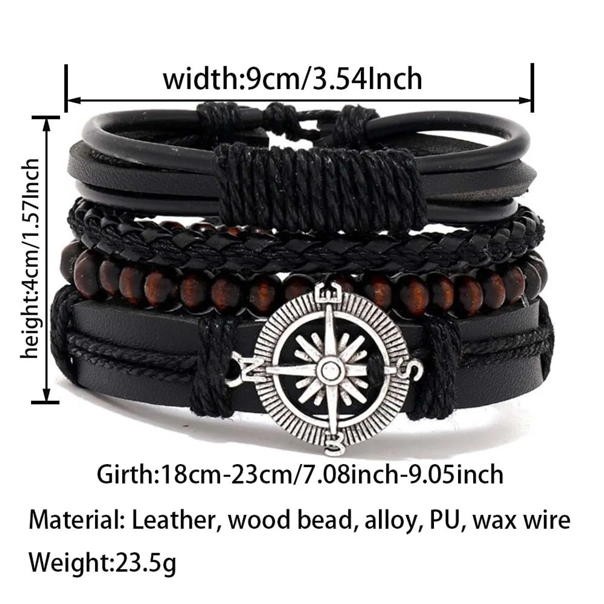 Classic Style Geometric Cross Leaf Pu Leather Alloy Beaded Braid Men'S Bracelets