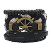 Classic Style Geometric Cross Leaf Pu Leather Alloy Beaded Braid Men'S Bracelets