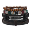 Classic Style Geometric Cross Leaf Pu Leather Alloy Beaded Braid Men'S Bracelets