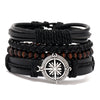 Classic Style Geometric Cross Leaf Pu Leather Alloy Beaded Braid Men'S Bracelets