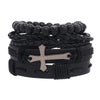 Classic Style Geometric Cross Leaf Pu Leather Alloy Beaded Braid Men'S Bracelets