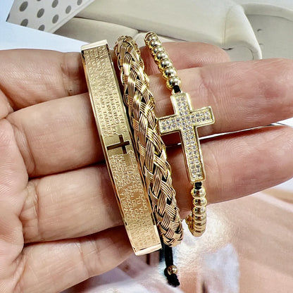 Classic Style Geometric Cross Stainless Steel Braid 18K Gold Plated Unisex Bangle