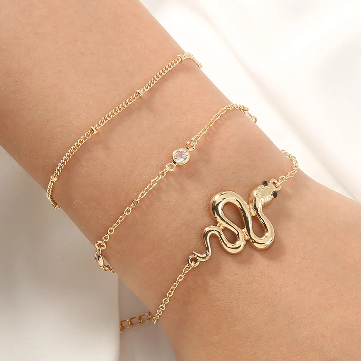 Classic Style Geometric Snake Copper Asymmetrical Zircon Bracelets