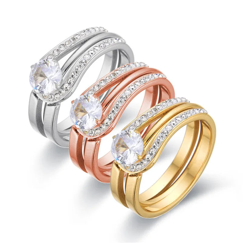 Wholesale Jewelry Classic Style Geometric Stainless Steel Zircon Plating Inlay Rings