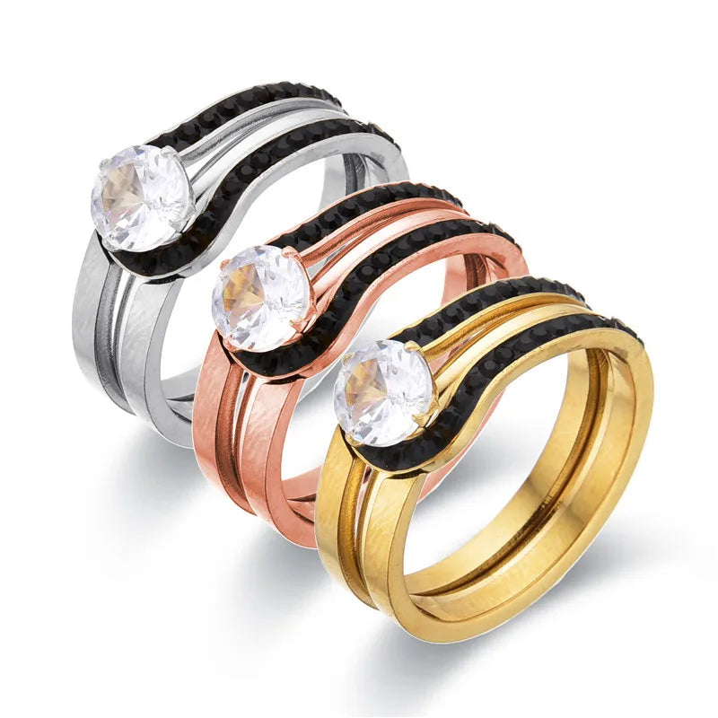 Wholesale Jewelry Classic Style Geometric Stainless Steel Zircon Plating Inlay Rings