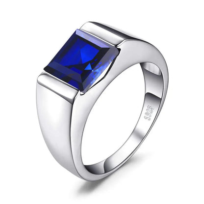 Classic Style Geometric Sterling Silver Inlay Gem Rings