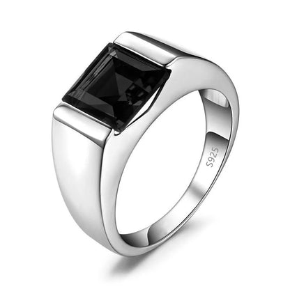 Classic Style Geometric Sterling Silver Inlay Gem Rings