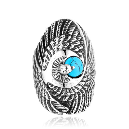 Classic Style Geometric Titanium Steel Synthetic Turquoise Men'S Rings