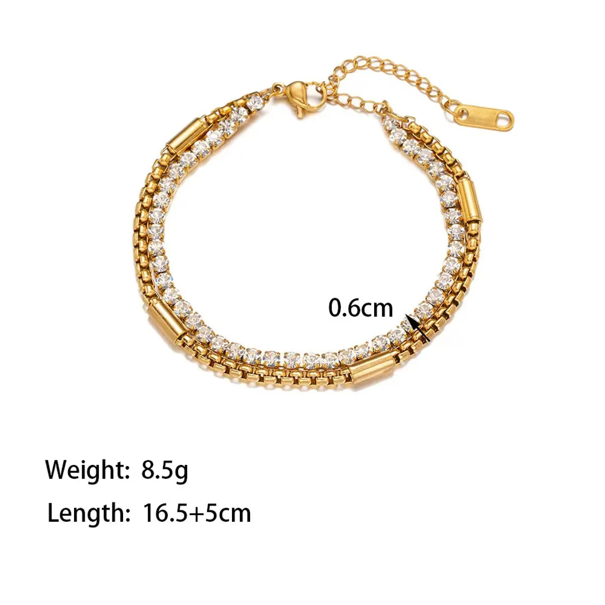 Classic Style Geometric Titanium Steel Plating Inlay Rhinestones 18k Gold Plated Bracelets