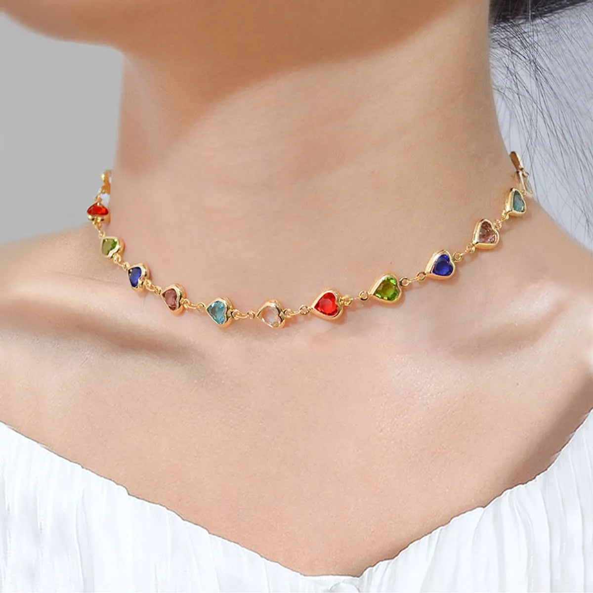 Classic Style Heart Shape Copper Inlay Zircon Bracelets Necklace