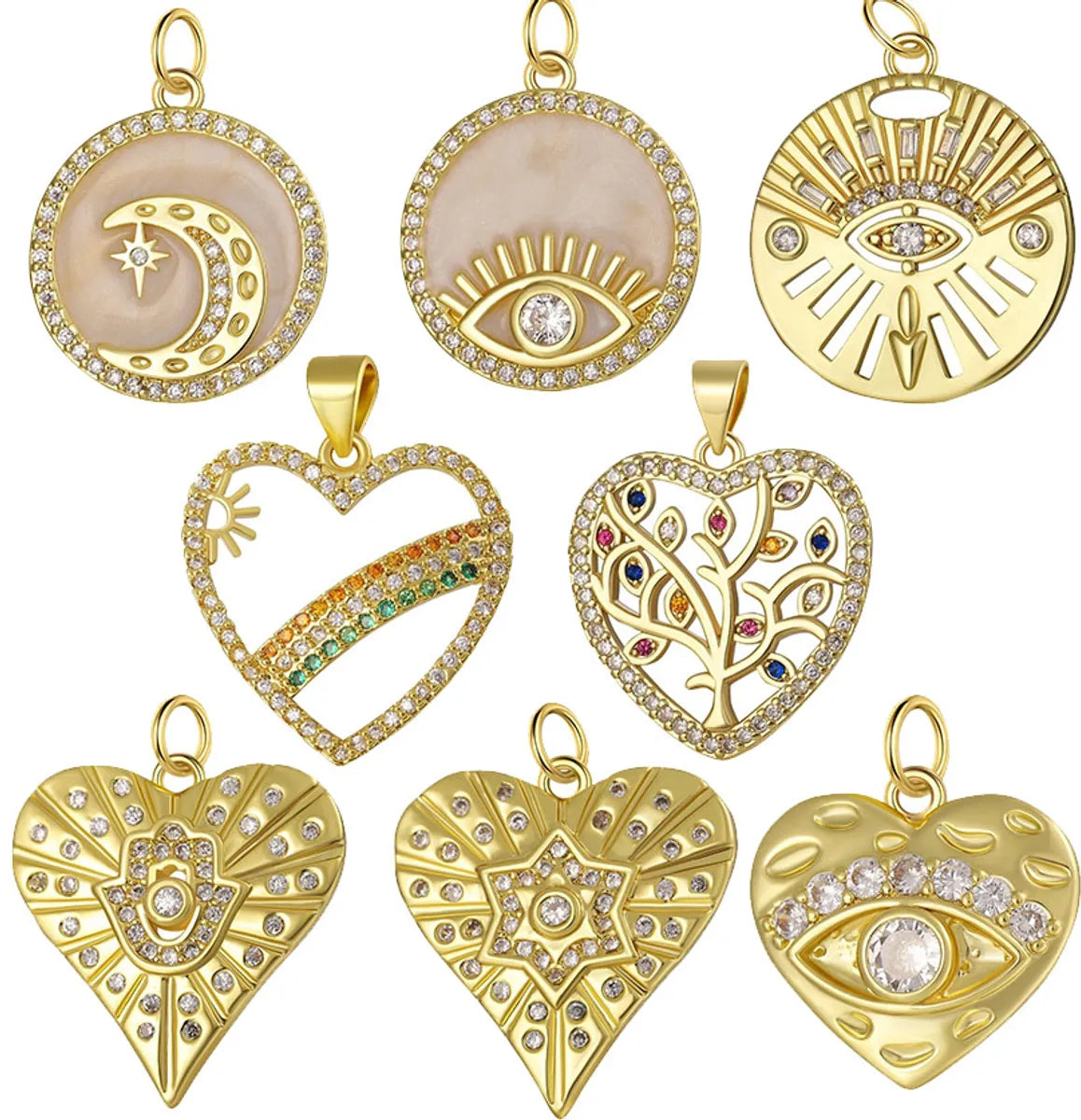 Classic Style Heart Shape Copper Plating Inlay Zircon 18k Gold Plated Charms Jewelry Accessories