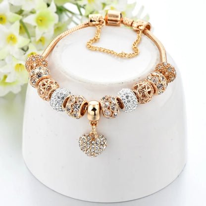 Classic Style Heart Shape Gold Plated Zircon Alloy Wholesale Bangle