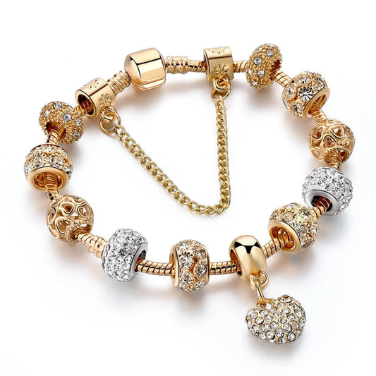 Classic Style Heart Shape Gold Plated Zircon Alloy Wholesale Bangle