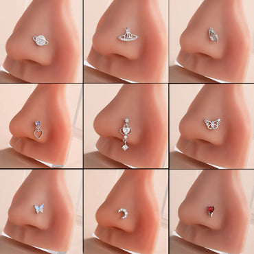 Classic Style Heart Shape Stainless Steel Copper Plating Inlay Zircon 18k Gold Plated Nose Studs