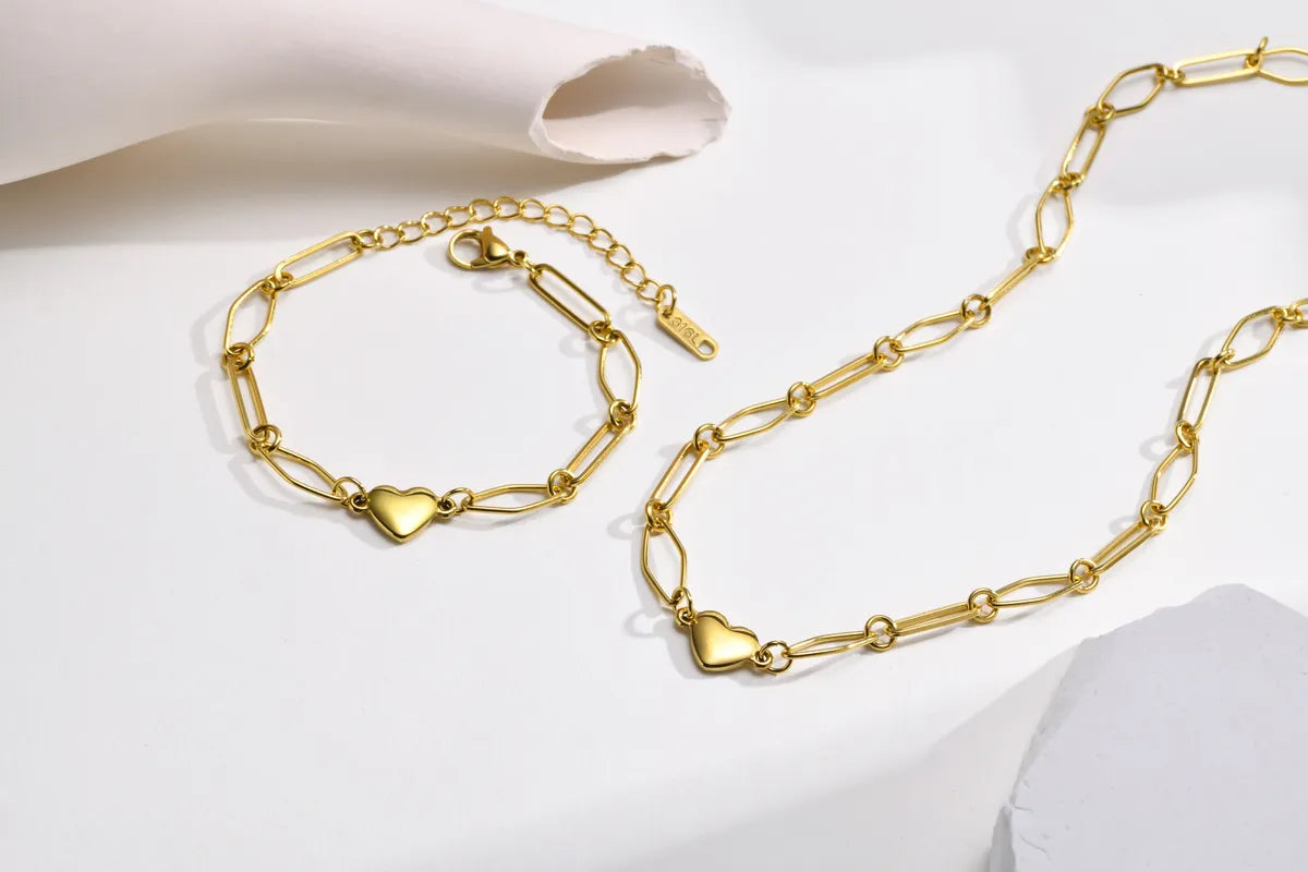 Wholesale Classic Style Heart Shape Stainless Steel Plating 18k Gold Plated Bracelets Necklace