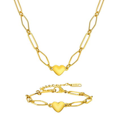 Wholesale Classic Style Heart Shape Stainless Steel Plating 18k Gold Plated Bracelets Necklace