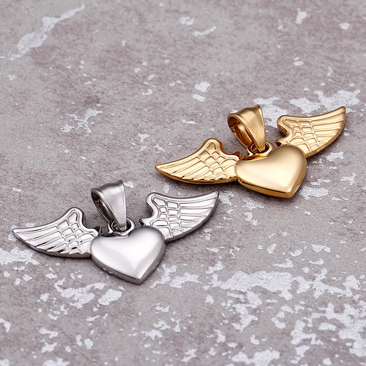 Titanium Steel 18K Gold Plated Heart Shape Wings