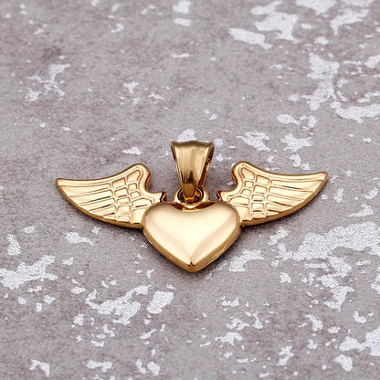 Titanium Steel 18K Gold Plated Heart Shape Wings