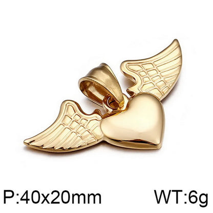 Titanium Steel 18K Gold Plated Heart Shape Wings