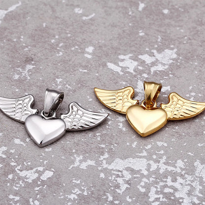 Titanium Steel 18K Gold Plated Heart Shape Wings