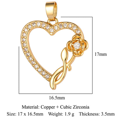 Classic Style Heart Shape Zircon Copper Wholesale Charms Jewelry Accessories