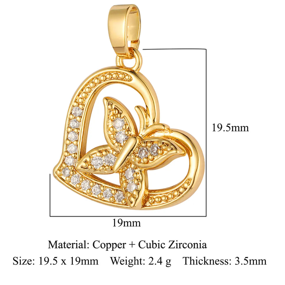 Classic Style Heart Shape Zircon Copper Wholesale Charms Jewelry Accessories