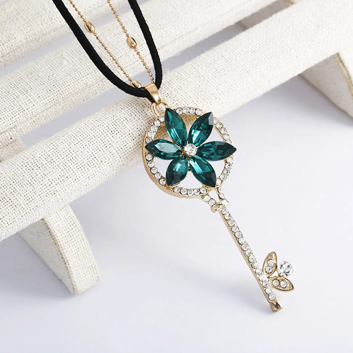 Classic Style Key Alloy Inlay Artificial Gemstones Women's Sweater Chain