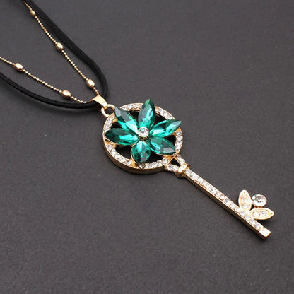 Classic Style Key Alloy Inlay Artificial Gemstones Women's Sweater Chain