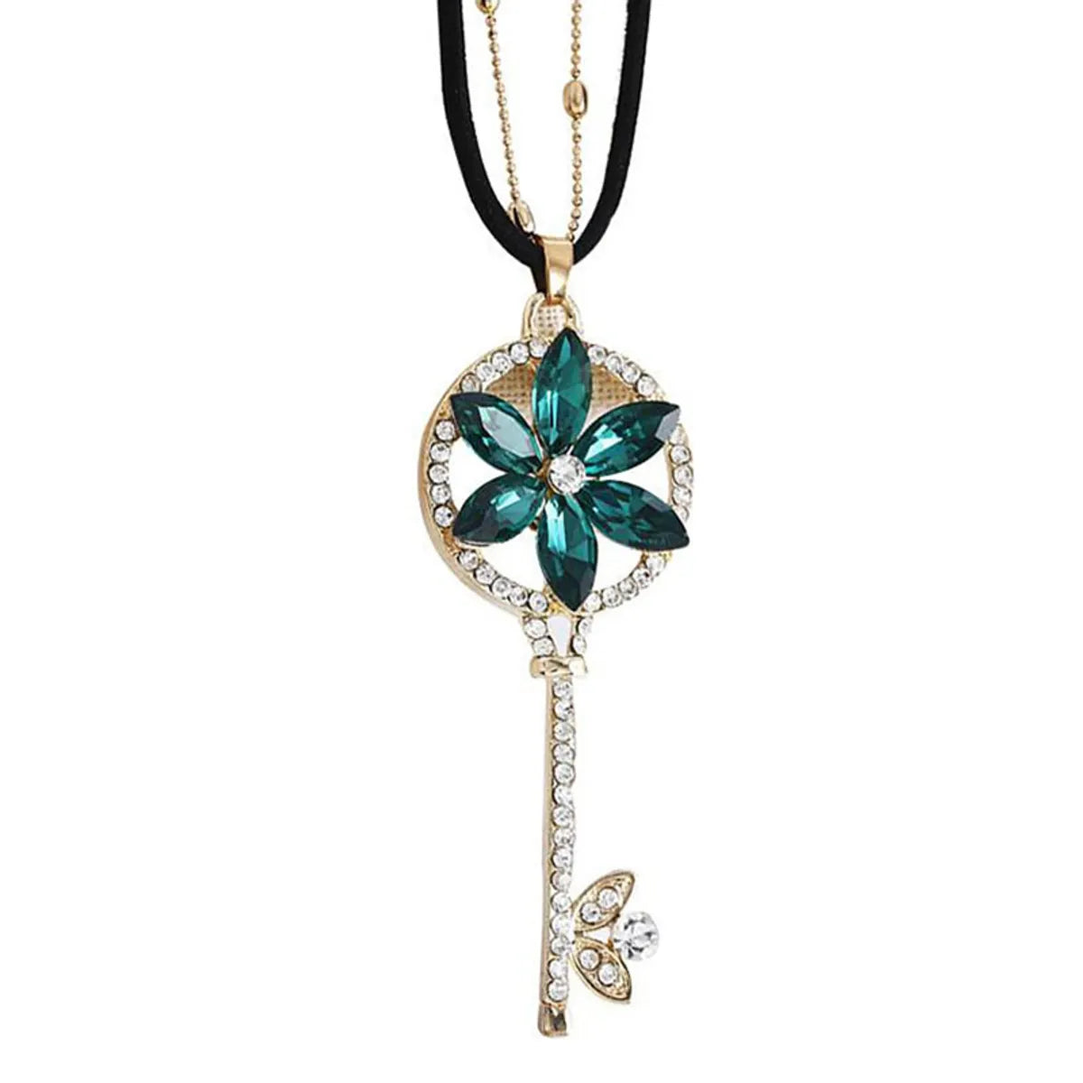 Classic Style Key Alloy Inlay Artificial Gemstones Women's Sweater Chain