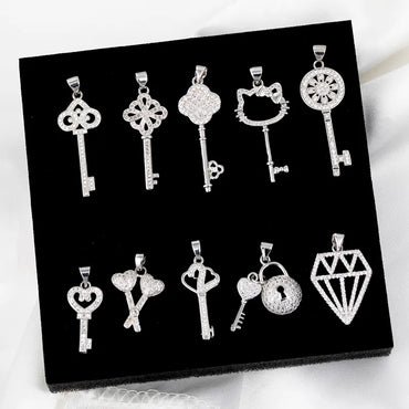 Classic Style Key Copper Plating Inlay Zircon White Gold Plated Charms Jewelry Accessories