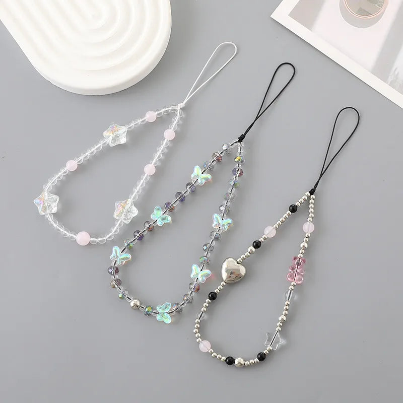 Classic Style Korean Style Bear Heart Shape Butterfly Artificial Crystal Plastic Rope Beaded Bag Pendant Mobile Phone Chain