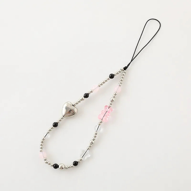 Classic Style Korean Style Bear Heart Shape Butterfly Artificial Crystal Plastic Rope Beaded Bag Pendant Mobile Phone Chain