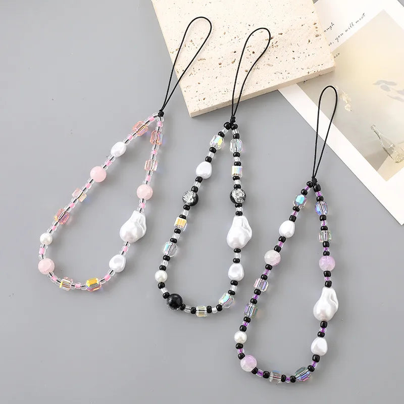 Classic Style Korean Style Geometric Artificial Crystal Plastic Rope Beaded Bag Pendant Mobile Phone Chain