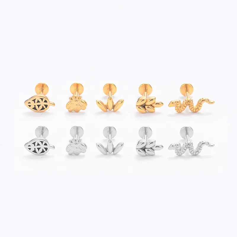 Classic Style Leaf Snake Bee Stainless Steel Plating Lip Stud