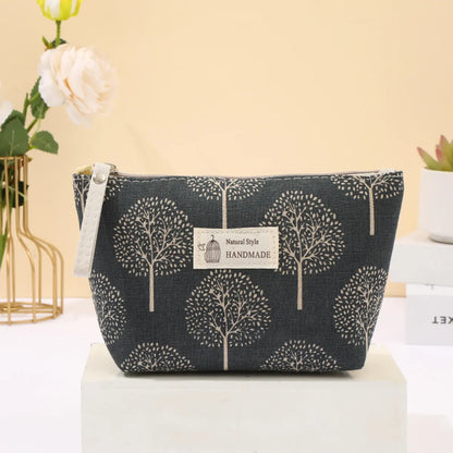 Classic Style Leaves Plaid Canvas Square Makeup Bags