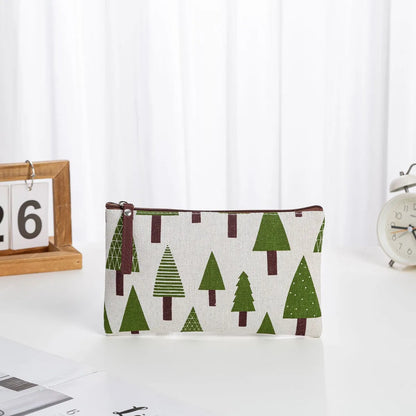 Classic Style Leaves Plaid Canvas Square Makeup Bags