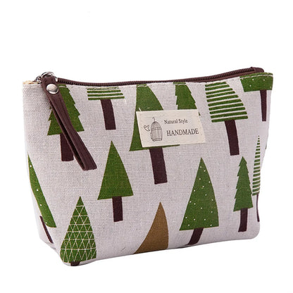 Classic Style Leaves Plaid Canvas Square Makeup Bags