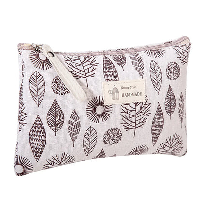 Classic Style Leaves Plaid Canvas Square Makeup Bags