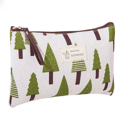 Classic Style Leaves Plaid Canvas Square Makeup Bags