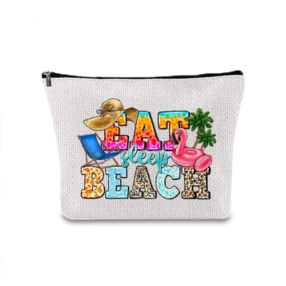 Classic Style Letter Plant Linen Square Makeup Bags