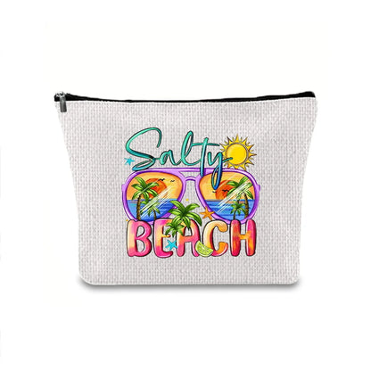 Classic Style Letter Plant Linen Square Makeup Bags