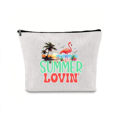 Classic Style Letter Plant Linen Square Makeup Bags