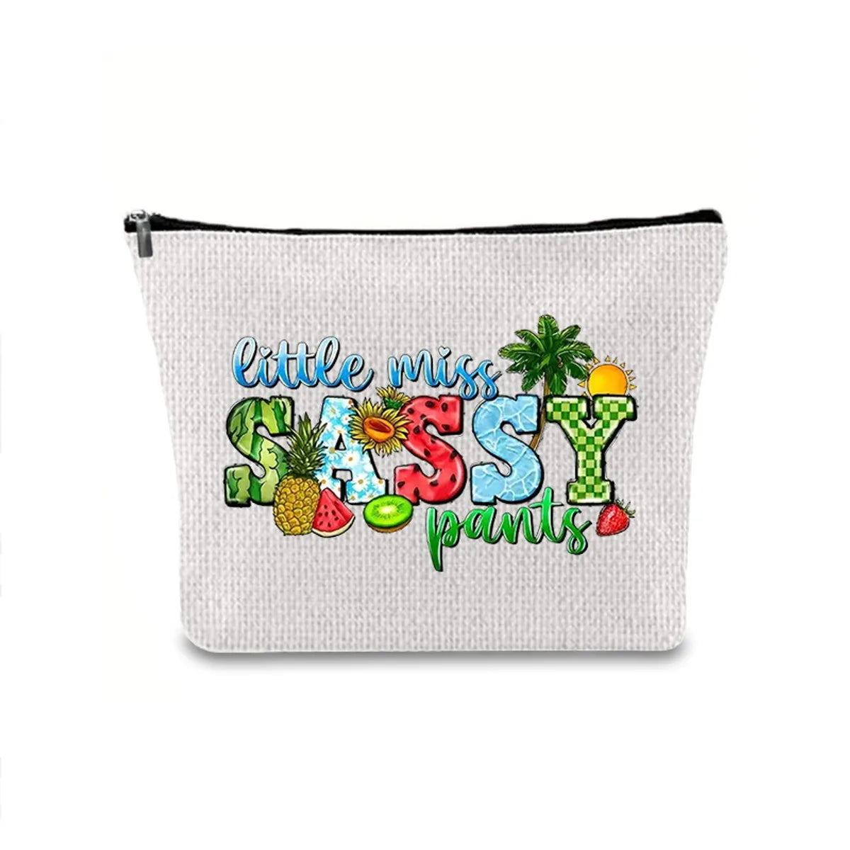 Classic Style Letter Plant Linen Square Makeup Bags